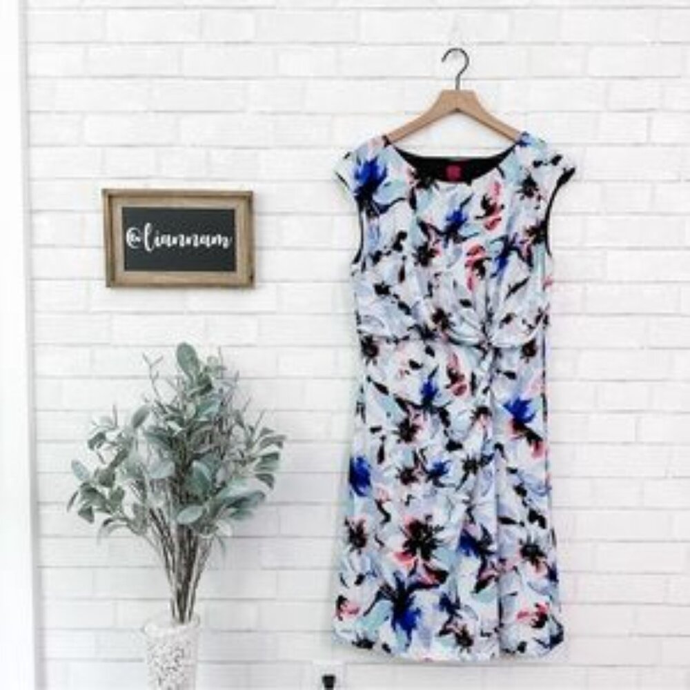 212 COLLECTION Floral Tie Waist Sleeveless Dress